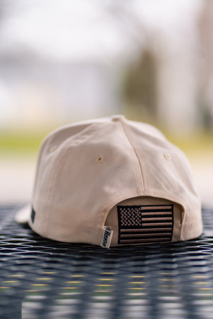American Flag Kap-Bak on cap - bench front view
