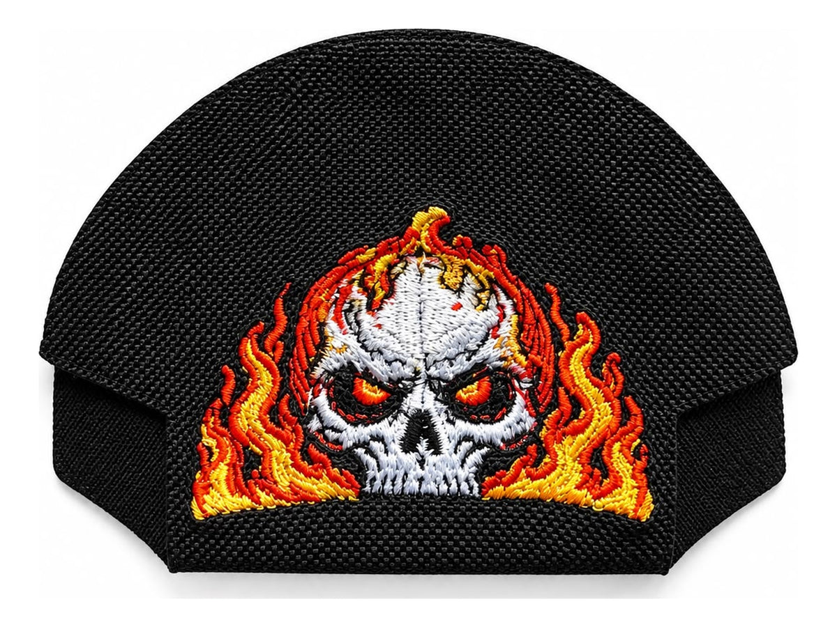 Halloween Flaming Skull Black embroidered Kap Bak