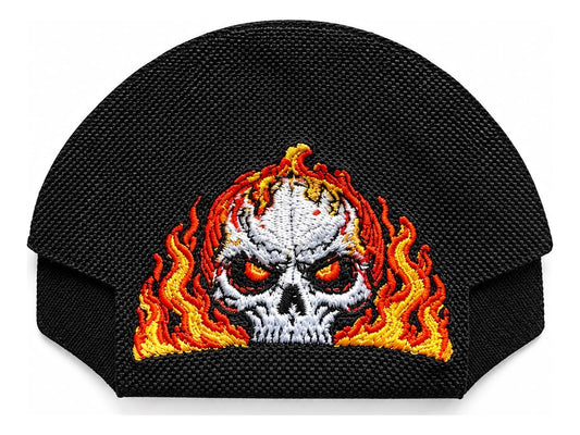 Halloween Flaming Skull Black embroidered Kap Bak