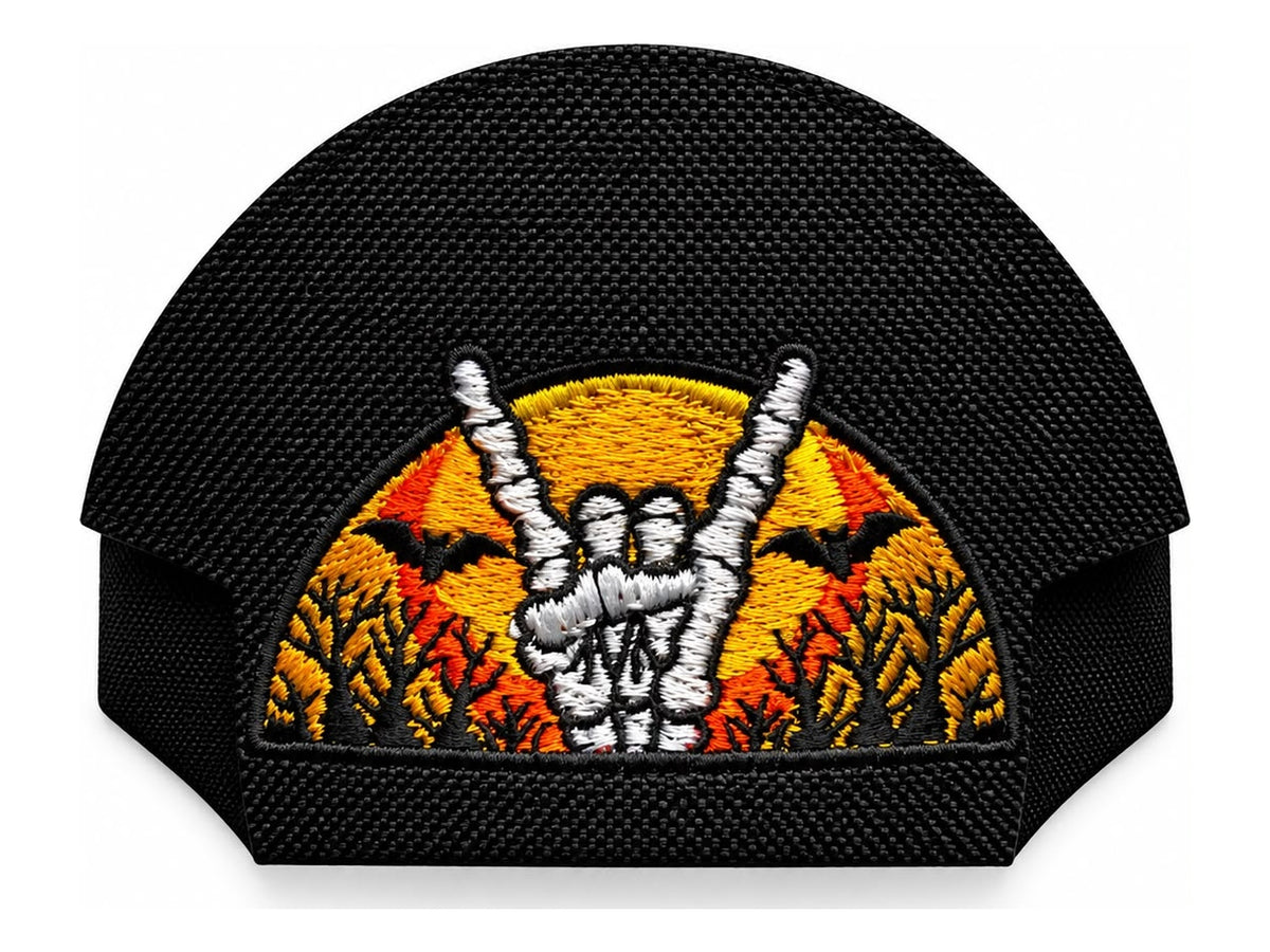 Halloween Skeleton Rock Black embroidered Kap Bak