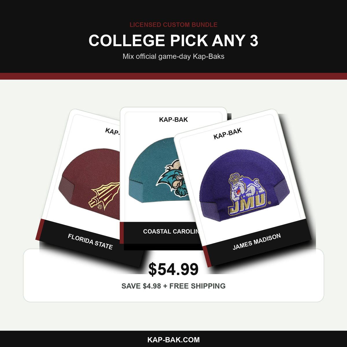 Licensed college Pick Any 3 Kap-Baks bundle product image