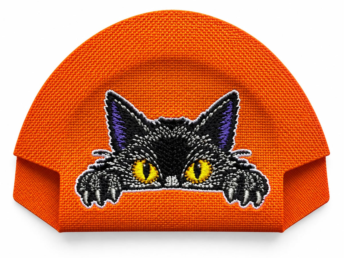 Halloween Black Cat Orange embroidered Kap Bak