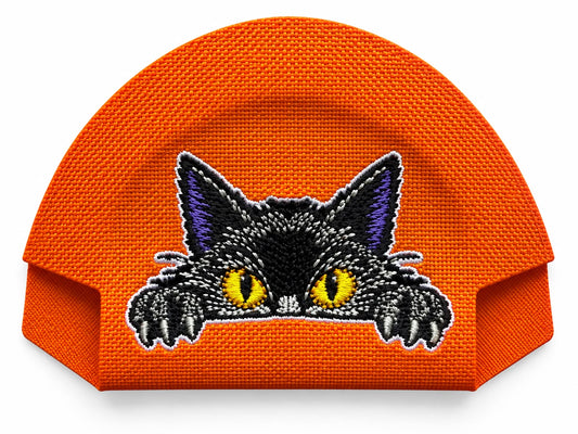Halloween Black Cat Orange embroidered Kap Bak